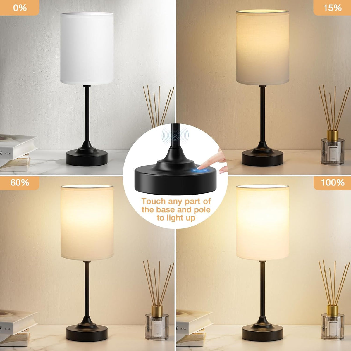 Fenmzee Bedside Table Lamp for Bedroom - Dimmable Touch, USB A+C, AC Outlet