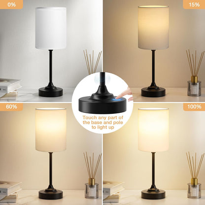 Fenmzee Bedside Table Lamp for Bedroom - Dimmable Touch, USB A+C, AC Outlet