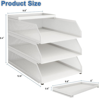 Natwind 4-Tier Paper Organizers,Desk Organizer,Stackable Paper Tray, Desk Accessories,Metal Mesh Desktop Organizer,Letter Trays,File Document Storage Rack for for Home, Office, School (Black)