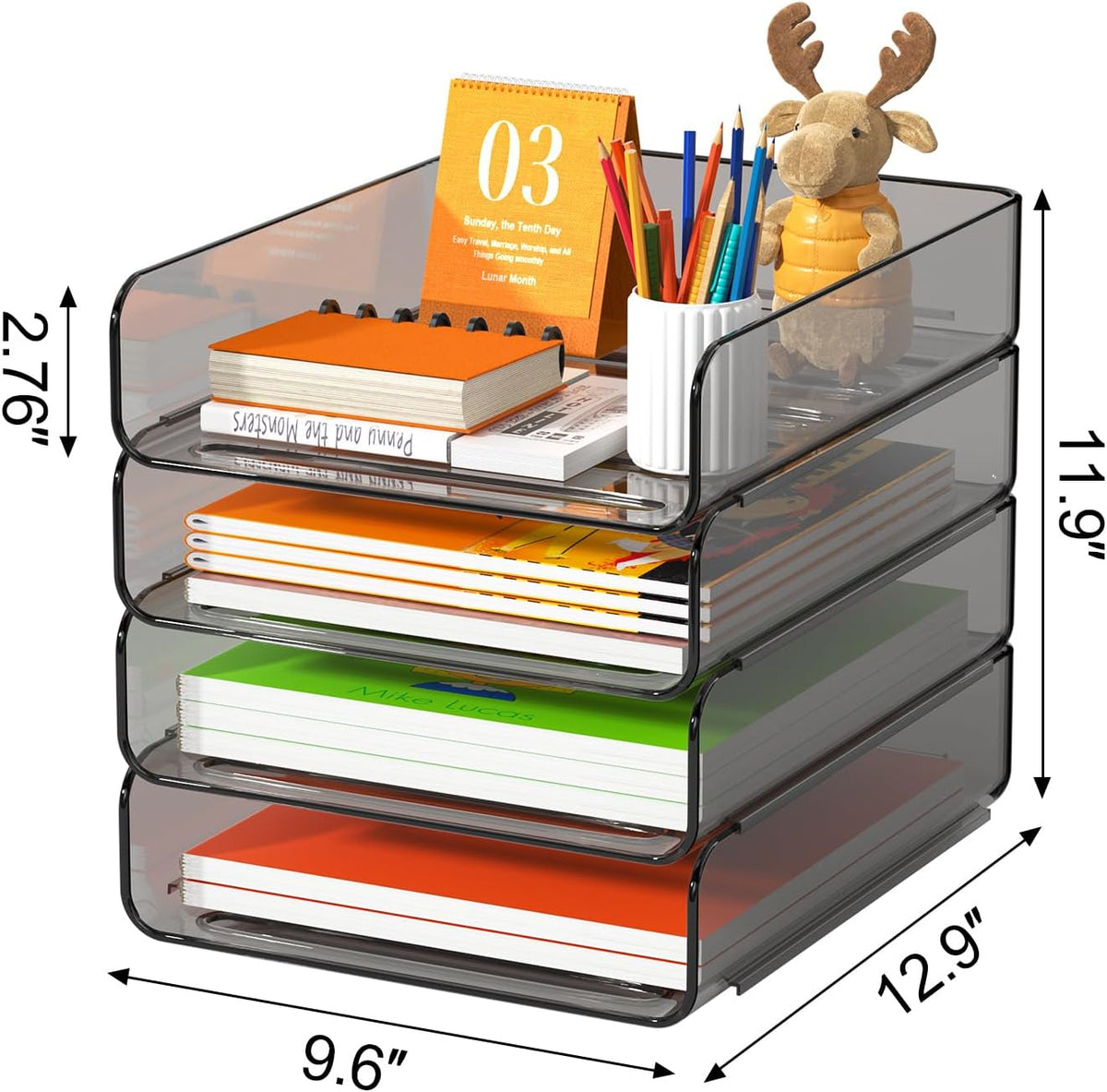 FANXIYQ 4-Tier Acrylic Paper Tray Organizer, Clear Stackable Desk File Organizer for Documents, Files, Letters, A4 Paper, Books, Notes, Mail & Paper Storage, Office Classroom Home