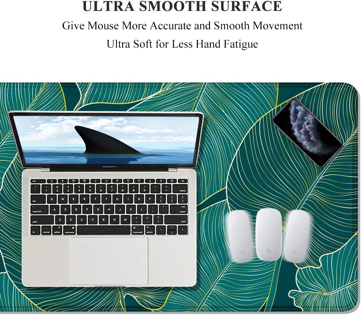 Auhoahsil Desk Mat, Ultra Large Mouse Pad, XXL Gaming Mousepad, Green Tropical Leaves Deskpad, Big Extended Full Size Mouse Pad, Desktop Desk Matt for Keyboard, Laptop & Computer, 35.5 x 15.7 in - Colors A