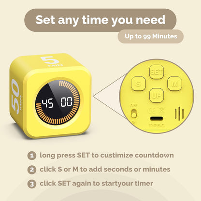 KADAMS Pomodoro Cube Timer Productivity Visual Timer - 5/10/25/50 Min Rotating Countdown (1, Green)