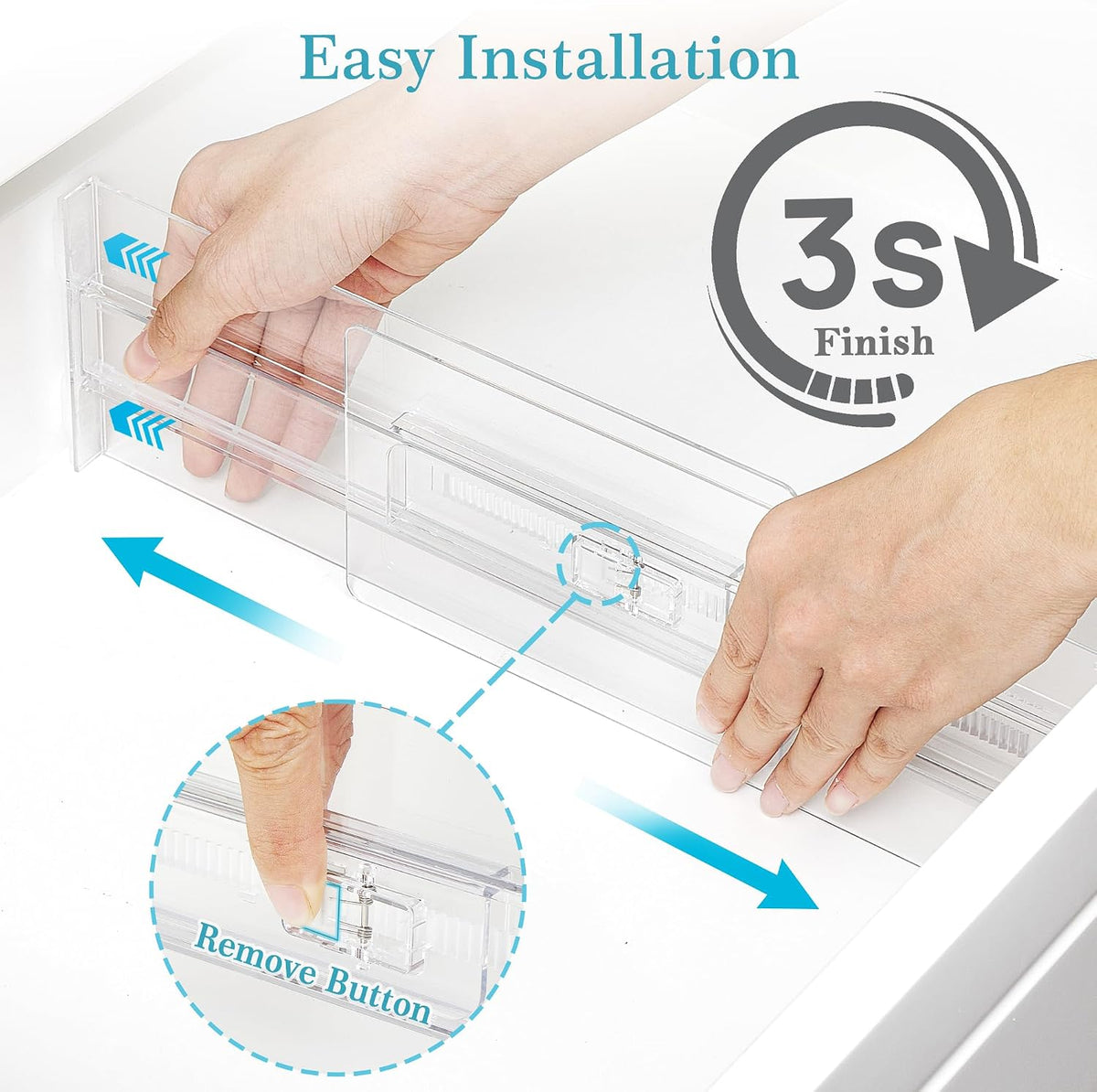 Vtopmart 8 Pack Shallow Drawer Dividers, 2.36" High 12.5"-20.8" Adjustable Expandable Kitchen Drawer Organizer, Clear Plastic Organizer Separators for Flatware, Utensil, Cutlery, Underwear, Clothes