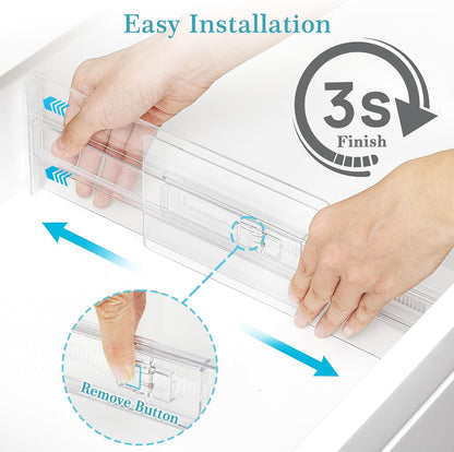 Vtopmart 8 Pack Shallow Drawer Dividers, 2.36" High 12.5"-20.8" Adjustable Expandable Kitchen Drawer Organizer, Clear Plastic Organizer Separators for Flatware, Utensil, Cutlery, Underwear, Clothes