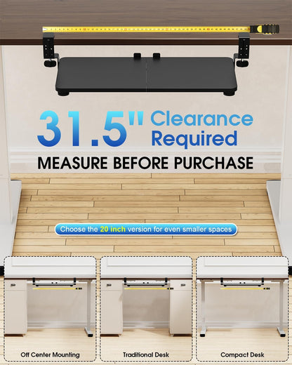 Small Keyboard Tray Under Desk, Pull Out Keyboard & Mouse Tray with Adjustable C-clamp, 20(25.9 Including Clamps) x 11.8 Inch Slide Out Computer Keyboard Drawer Mouse Tray for Typing, Walnut