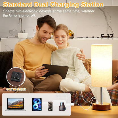 Dicoool Bedside Table Lamp for Bedroom - 3-Way Dimmable Touch Lamp, USB A+C