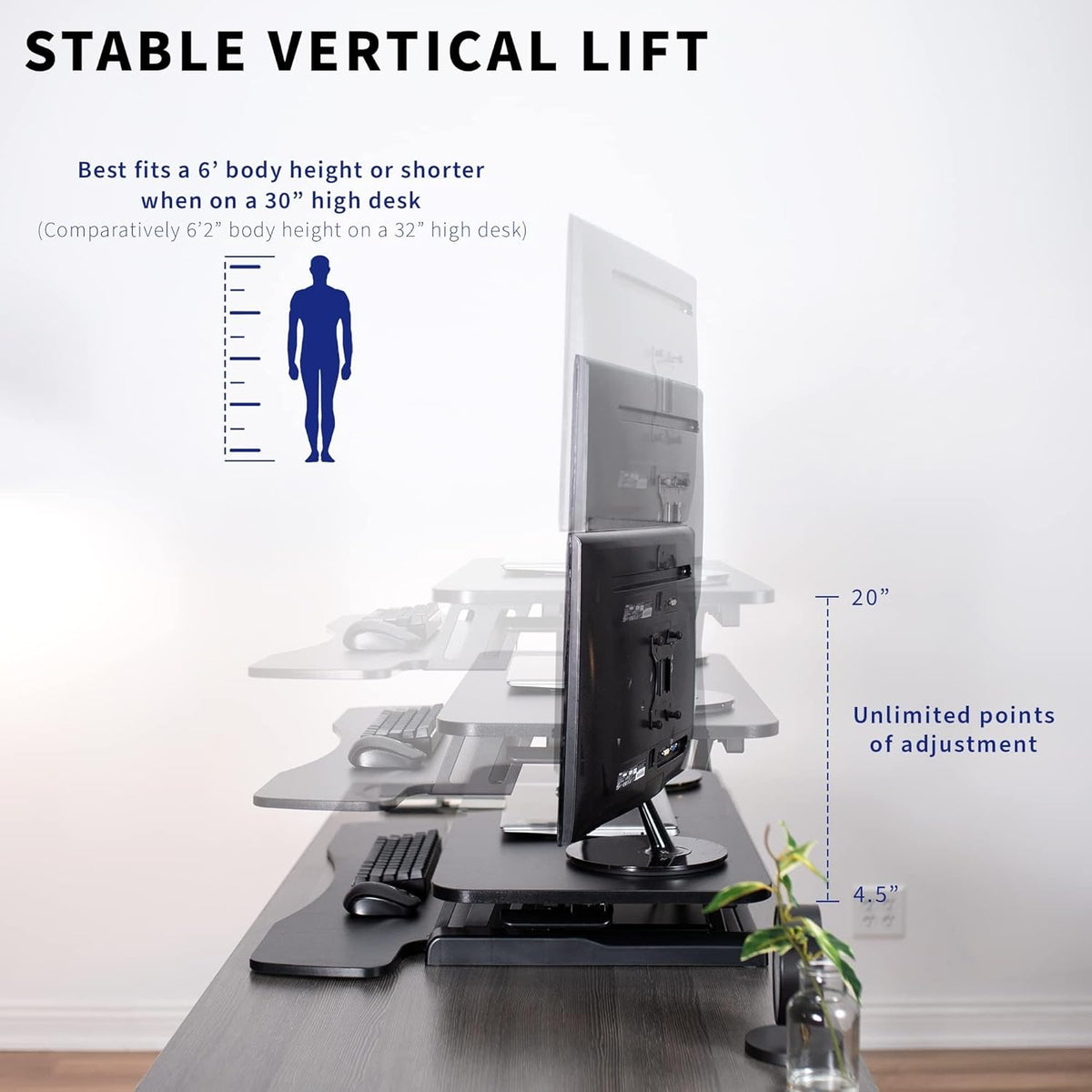 Black 32 in Standing Desk Converter, DESK-V000K