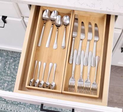 Fabsome Drawer Organizer, Set of 9 Bamboo Wood Kitchen Makeup Desk Junk Tea Drawer Storage Boxes Bins for Cutlery Silverware Utensils Flatware, Small Wooden Container Tray for Bathroom, Office