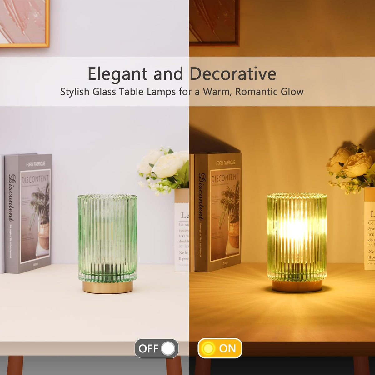 Battery Operated Lamp, Cordless Table Lamp with Timer, Desk Bedside Lamps with LED Warm Light, Glass Small Table Lamp for Bedroom, Bathroom, Living Room, Home Decor - Amber