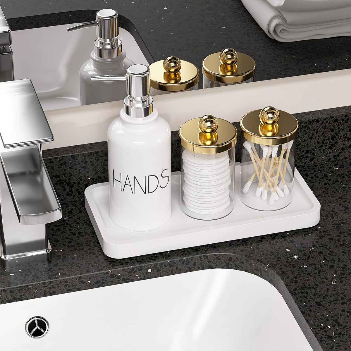 Small Bathroom Vanity Tray for Countertop Makeup Perfume Jewelry Decor Candle Keys, Small Black Kitchen Tray for Soap Dispenser Spice Bamboo Toilet Tray 7.9" L x 4" W x 0.79" H