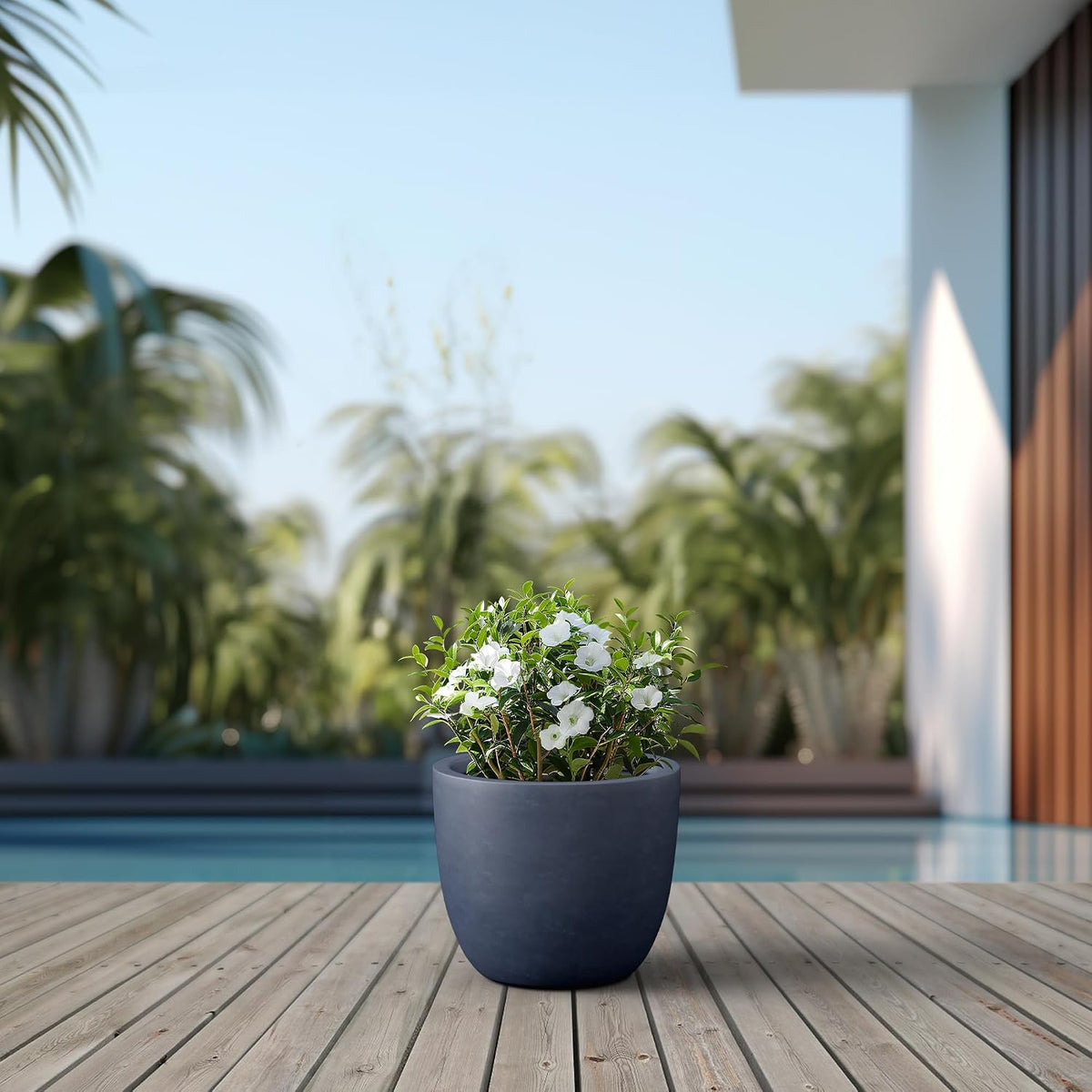 Kante 8.9" H x 10" W Small Concrete Planter, Compact Desktop Plant Pot with Drainage Hole & Rubber Plug – Lightweight Breathable Cement Container for Succulents, Cactus, Herbs, Indoor Outdoor, Gift