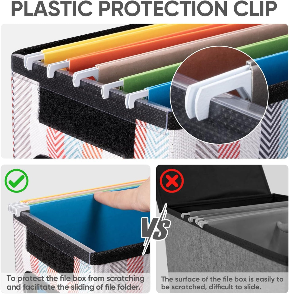 BALEINE File Organizer Box with Lid, Collapsible File Folder Organizer with Plastic Slide, Hanging File Folder Box for Office Document Storage (Black)