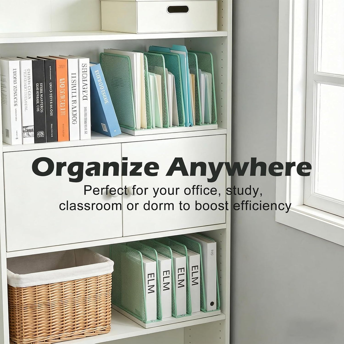 AUPSEN 5-Section File Organizer for Desk, Wood Mesh Desktop File Organizer, File Sorter Storage Rack, Vertical Folder Holder for Files, Magazines, Books (Black)