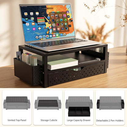 WALI Monitor Stand Riser with Drawer, Desk Organizers and Accessories for Computer, Printer, Laptop Stand for Home Office Supplies, (PTT005-B), 1 Pack, Black