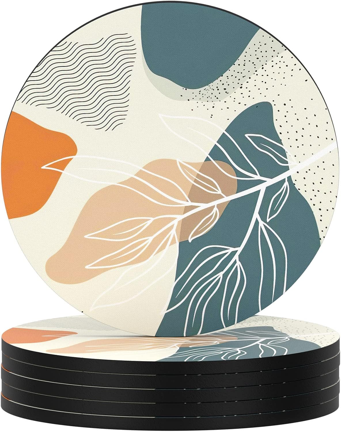 Nipichsha Coasters for Drinks, Set of 6 Cute Absorbent Rubber Drink Coasters for Cup with Non Slip Backing, Kitchen Home Decor Housewarming Gift, Round 4 in, Work Hard