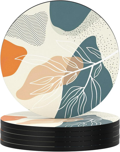 Nipichsha Coasters for Drinks, Set of 6 Cute Absorbent Rubber Drink Coasters for Cup with Non Slip Backing, Kitchen Home Decor Housewarming Gift, Round 4 in, Work Hard