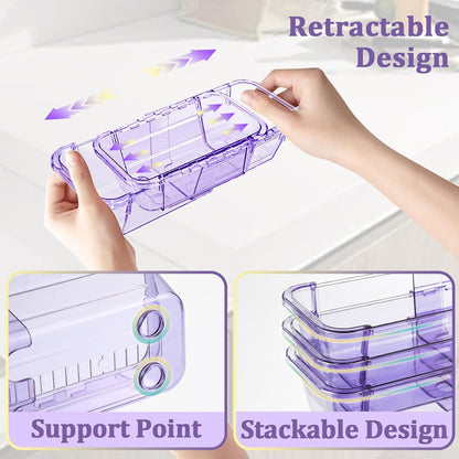 Adjustable Clear Drawer Organizer, Extendable Vanity Storage Bins, Desk Drawer Organizer Set for Makeup, Cosmetics, Bedroom, and Gadgets, Purple