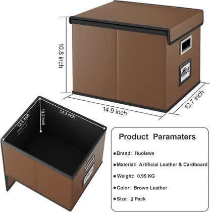 Upgraded Portable File Organizer Box with Lid, Collapsible Linen Hanging Filing Storage Boxes with Plastic Slides, Decorative Home/Office Filing System Box for File and Folders Storage (Gray)