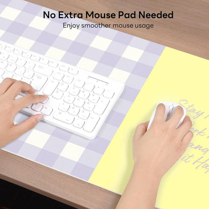 Checkered Pattern Desk Pad Protector, 35.5 x 13'' Aesthetic Mouse Mat for Desktop, Waterproof PU Leathe Non-Slip Desk Writing Pad for Office and Home, Green and Purple