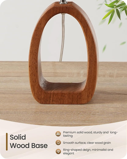Small Table Lamp, 14.2" Cute Little Desk Lamp, Wood Bedside Lamp with Linen Lampshade, Modern Nightstand Lamp for Bedroom, E26 Base, Bulb Not Included, Beige and Dark Natural LE07TL05