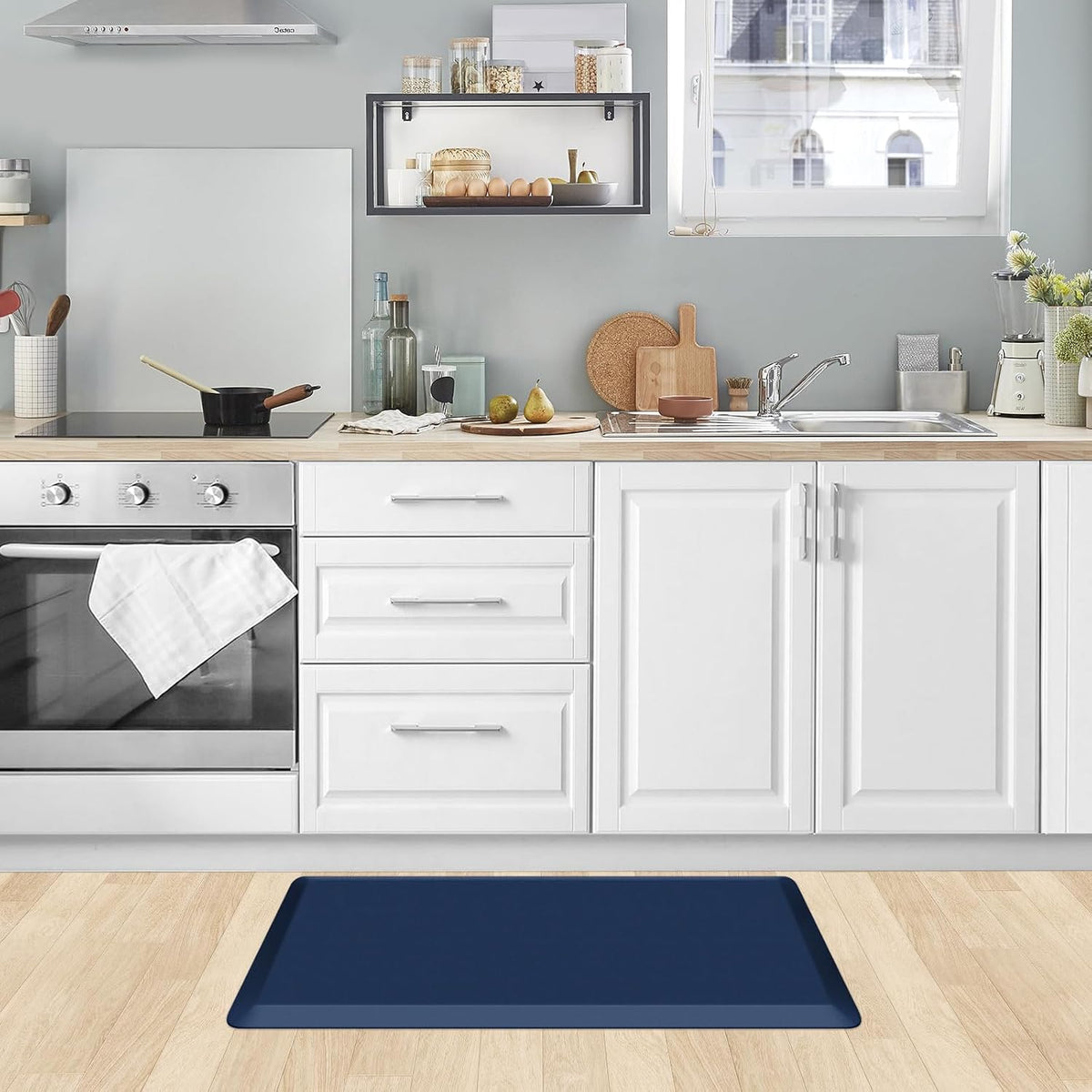 KitchenClouds Kitchen Mat Cushioned Anti Fatigue Rug 17.3"x28" Water Resistant, Non Slip, Standing and Comfort Desk/Floor Mats for House Sink Office (Black)
