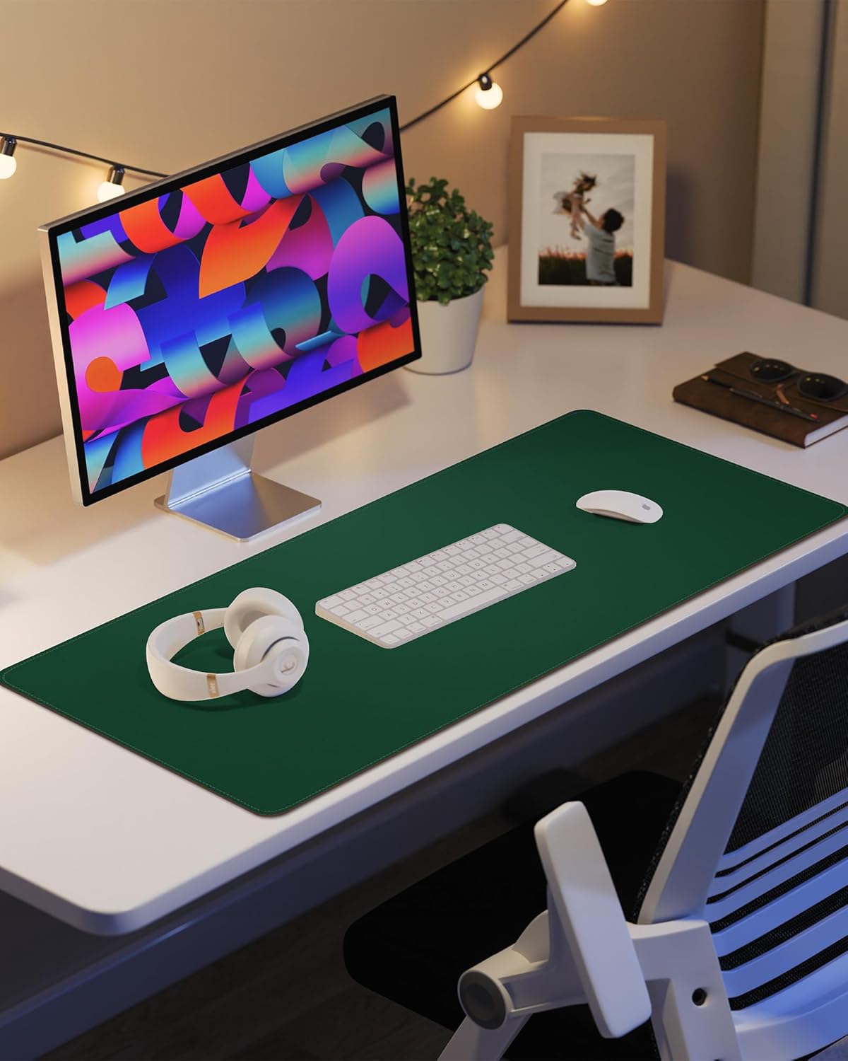 AFIING Large Desk Mat 55" x 24" - PU Leather Desk Pad Protector, Waterproof Non-Slip Extended Mouse Pad for Office Desk, Keyboard, Laptop and Home Workspace (Black)