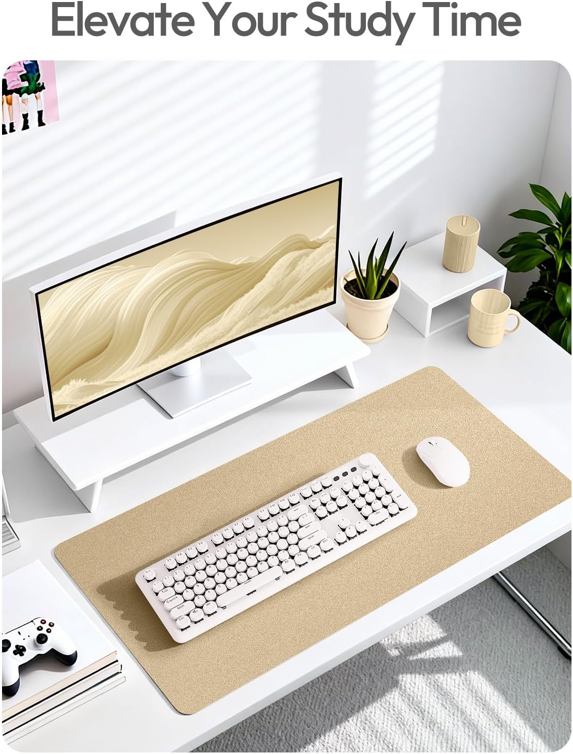 YSAGi Leather Desk Pad Protector, Office Desk Mat, Large Mouse Pad, Non-Slip PU Leather Desk Blotter, Waterproof Laptop Desk Writing Pad for Office and Home (23.6" x 13.8", Eggshell) - Colors A