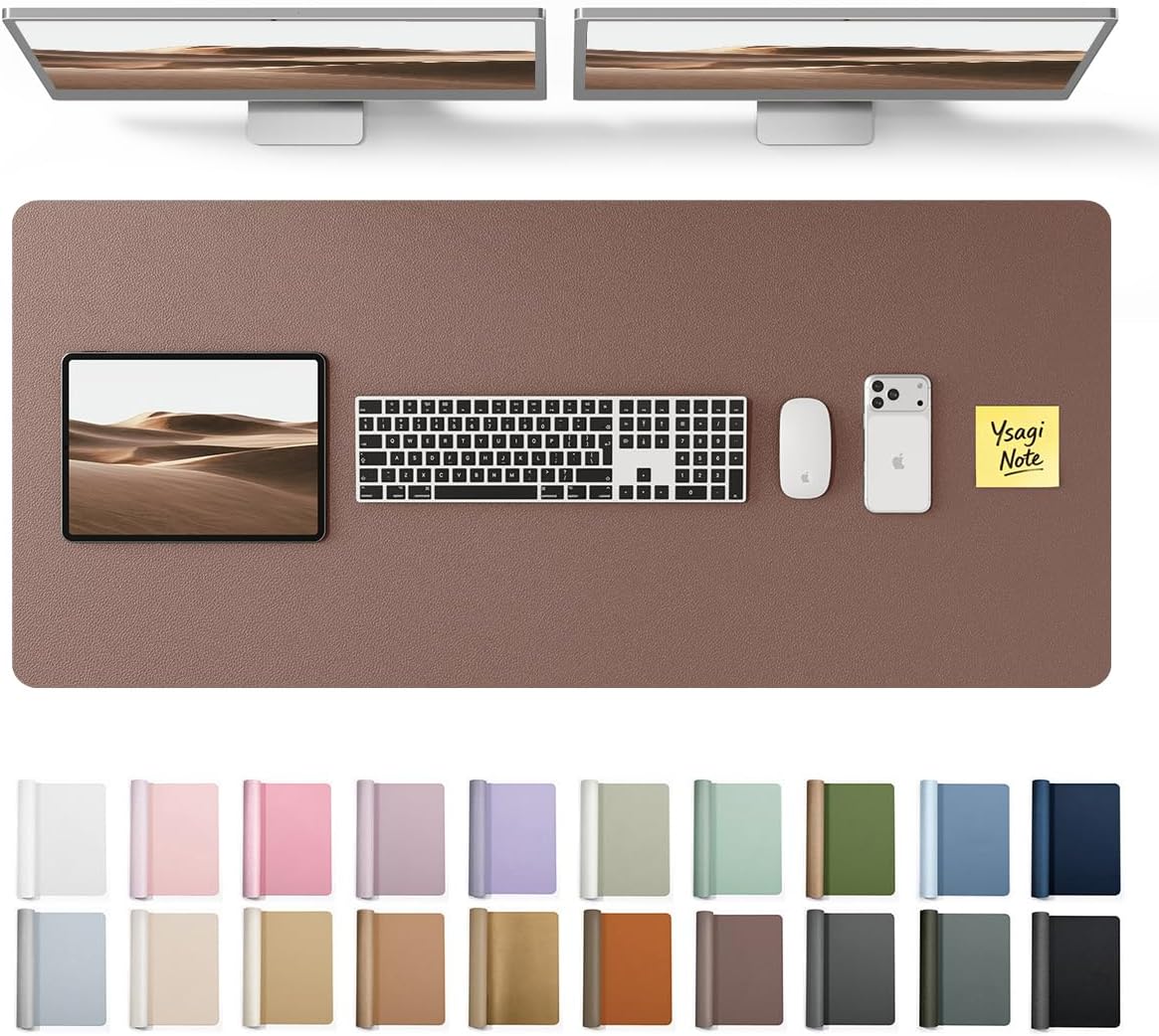 YSAGi Leather Desk Pad Protector, Office Desk Mat, Large Mouse Pad, Non-Slip PU Leather Desk Blotter, Waterproof Laptop Desk Writing Pad for Office and Home (23.6" x 13.8", Eggshell) - Colors B