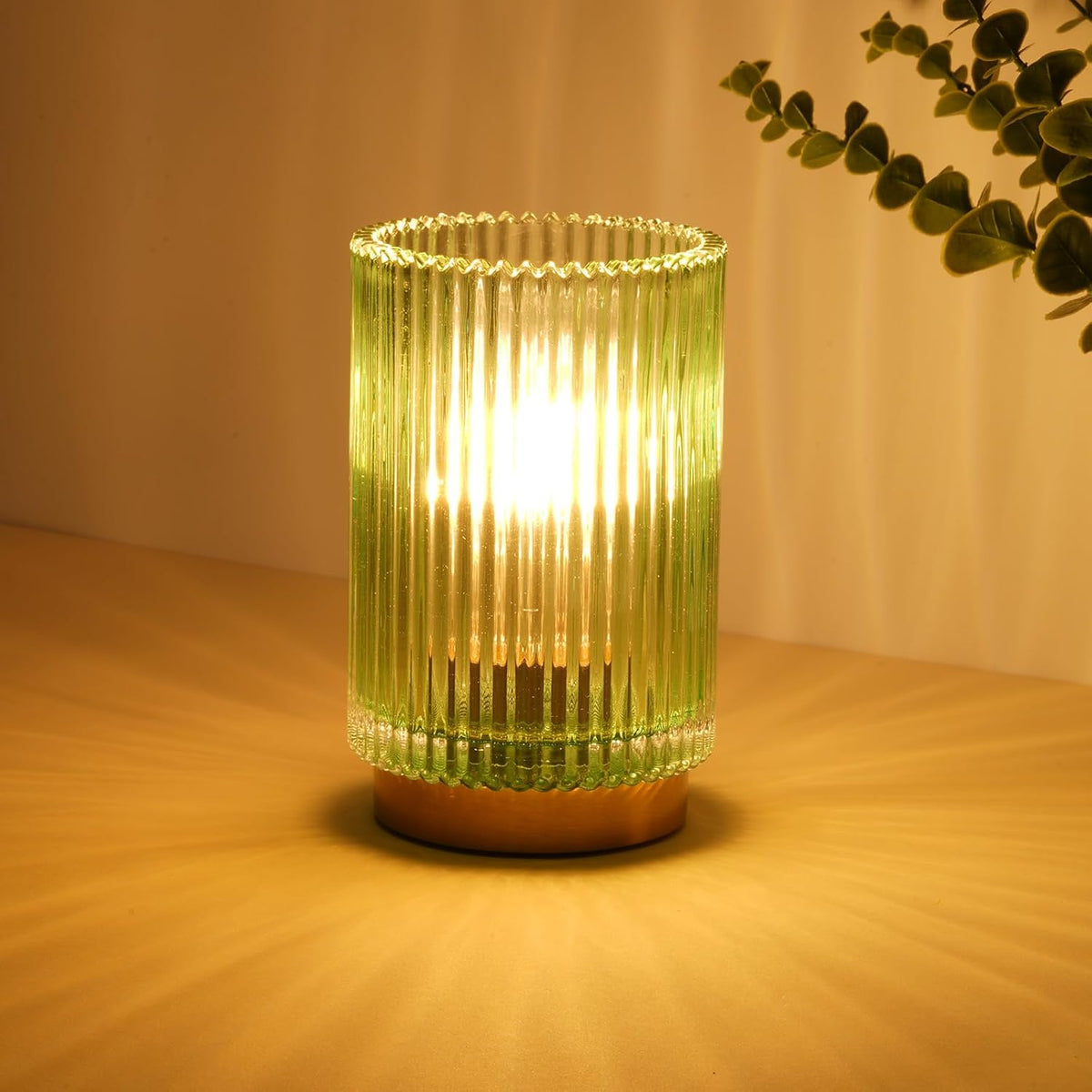 Battery Operated Lamp, Cordless Table Lamp with Timer, Desk Bedside Lamps with LED Warm Light, Glass Small Table Lamp for Bedroom, Bathroom, Living Room, Home Decor - Amber