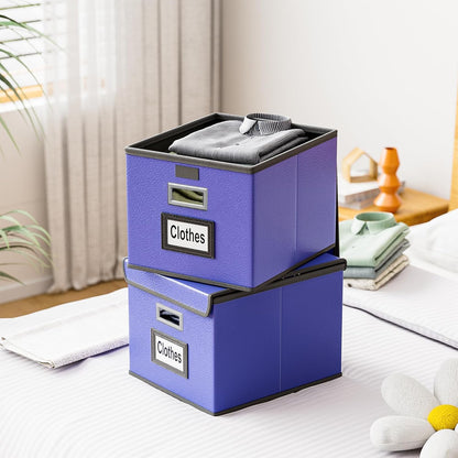 Upgraded Portable File Organizer Box with Lid, Collapsible Linen Hanging Filing Storage Boxes with Plastic Slides, Decorative Home/Office Filing System Box for File and Folders Storage (Gray)