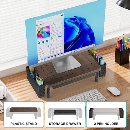 WALI Monitor Stand Riser with Drawer, Desk Organizers and Accessories for Computer, Printer, Laptop Stand for Home Office Supplies, (PTT005-B), 1 Pack, Black