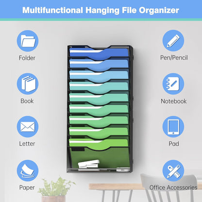 Kuntine.B Wall File Organizer Office Hanging Magazine Holder Wall File Organizer for Office Home (Black, 5 Tier)