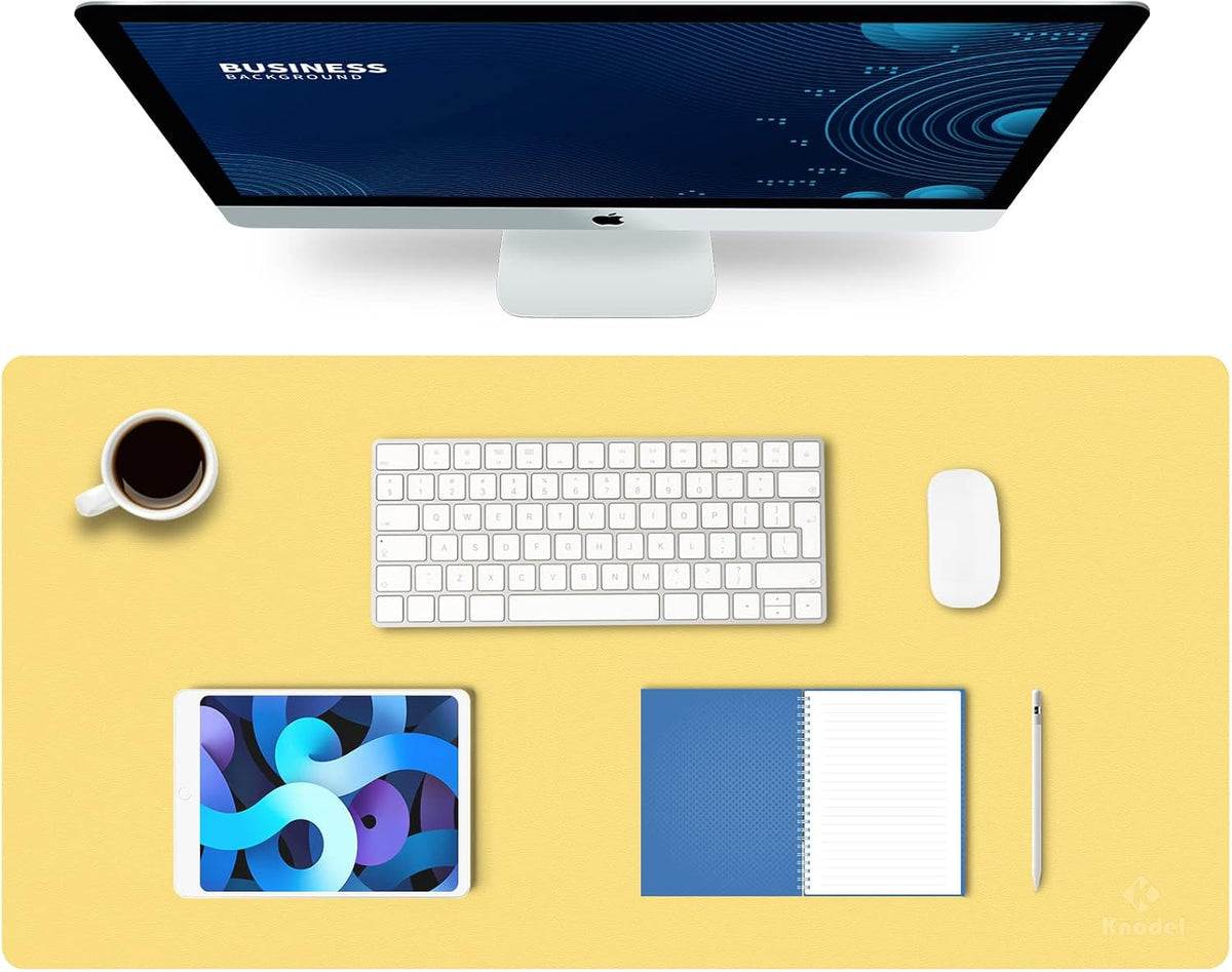 K KNODEL Large Office Leather Desk Mat, Mouse and Keyboard Pad, Computer and Laptop Mat, Desktop Protector and Cover, Writing Pad and Blotter (31.5"x15.7", Black)