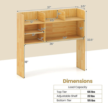 Desktop Bookshelf, Countertop Storage Hutch with 5 Shelves for Computer Desk, Desk 3-Tier Display Rack, Multipurpose Wood Desktop Hutch Storage Organizer for Dorm Office Home