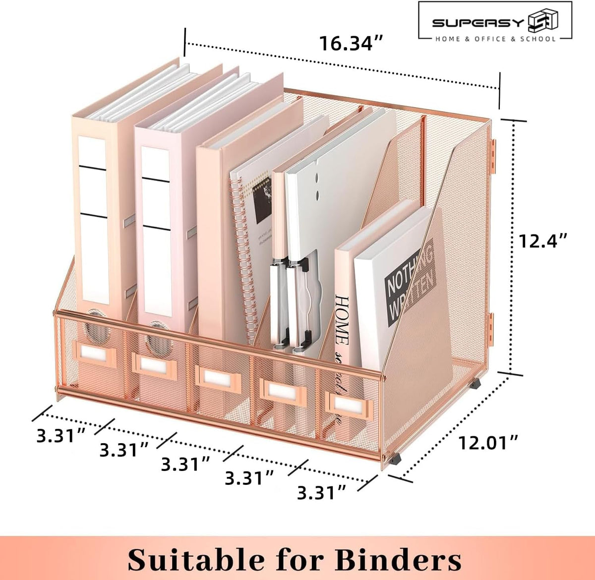 Desk Organizers Metal Desk Magazine File Holder with 5 Vertical Compartments Rack File Organizer for Office Desktop, Classroom, Home Workspace, Black