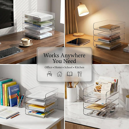 DCA Large Capacity Desk Organizer, 4 Tier Paper Organizer, File Organizer for Desk, Stackable Paper Tray for Office, Home and School