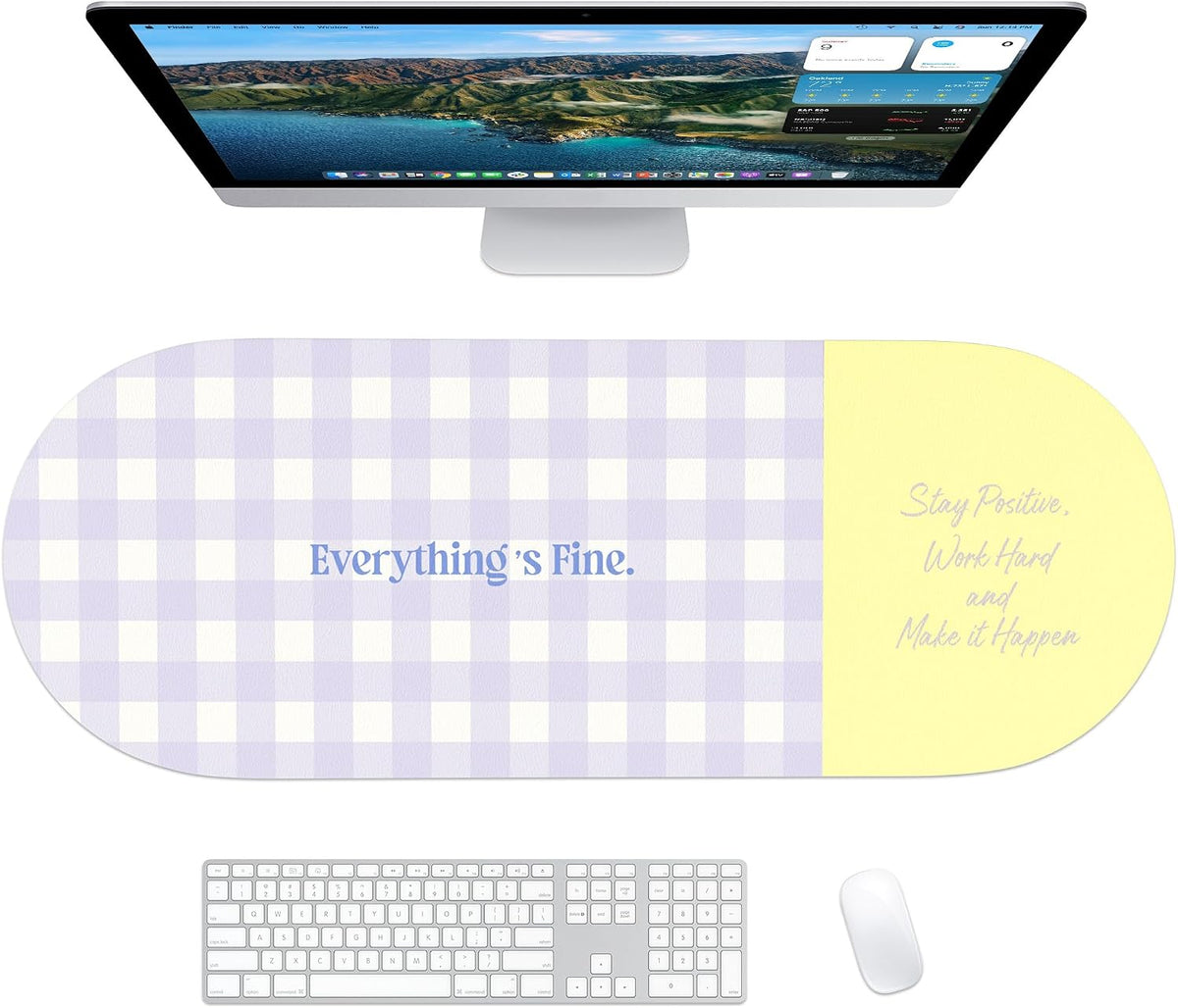 Checkered Pattern Desk Pad Protector, 35.5 x 13'' Aesthetic Mouse Mat for Desktop, Waterproof PU Leathe Non-Slip Desk Writing Pad for Office and Home, Green and Purple
