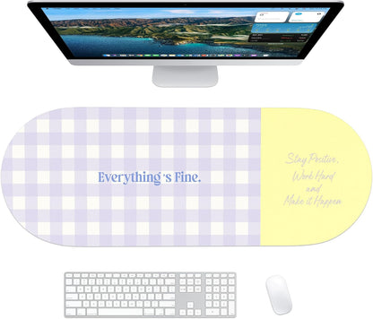 Checkered Pattern Desk Pad Protector, 35.5 x 13'' Aesthetic Mouse Mat for Desktop, Waterproof PU Leathe Non-Slip Desk Writing Pad for Office and Home, Green and Purple