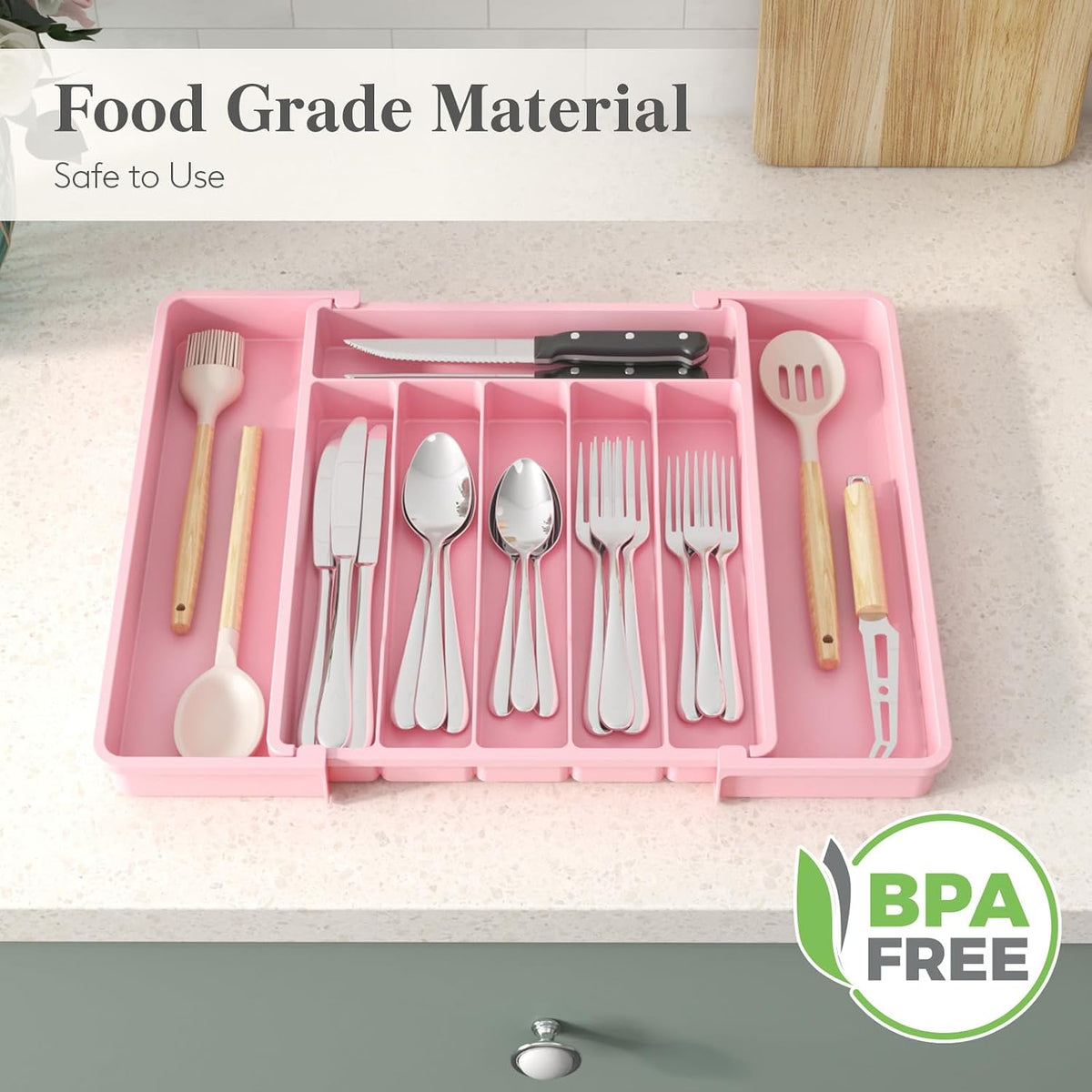 Expandable Silverware Drawer Organizer, Kitchen Utensil Tray
