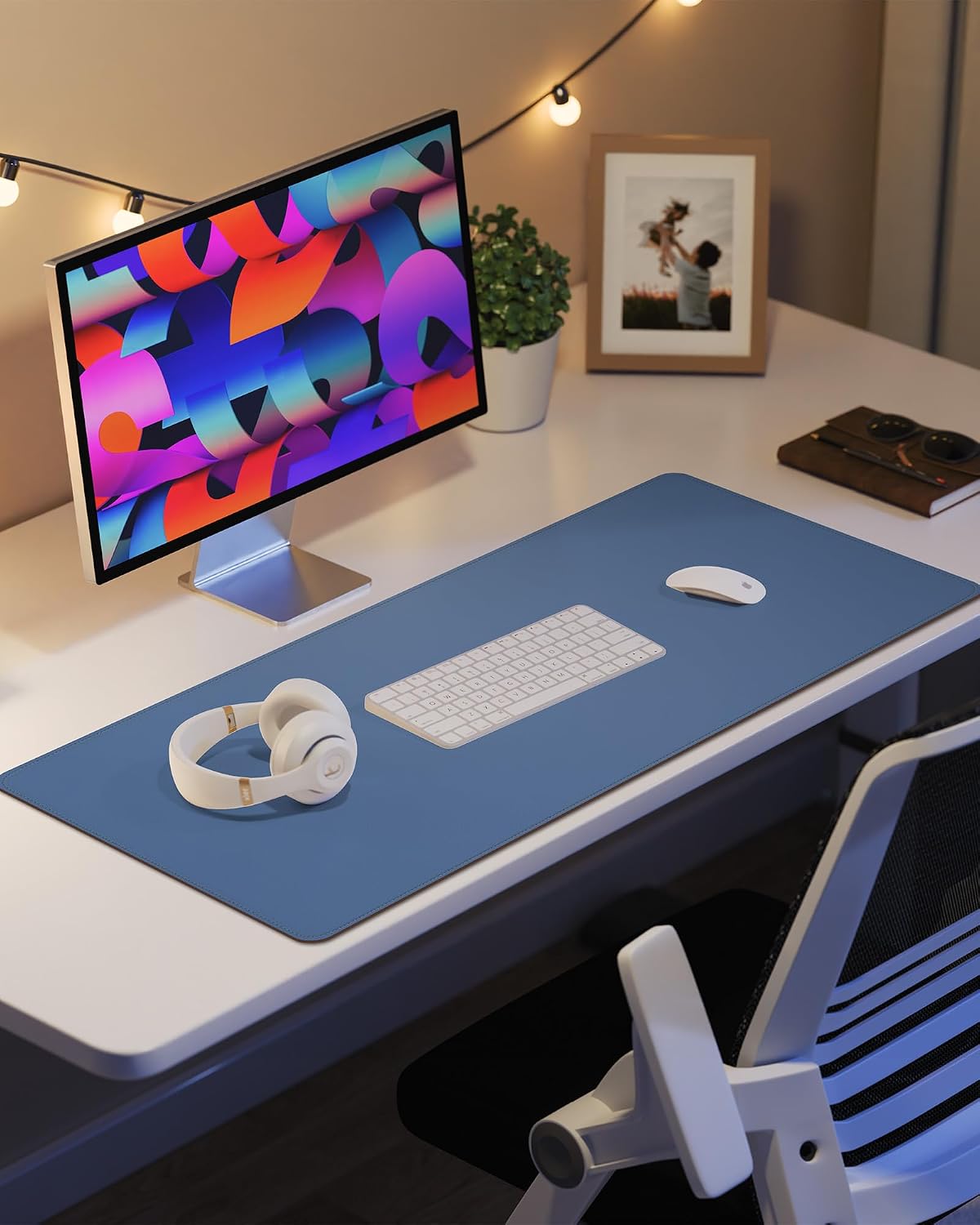 AFIING Large Desk Mat 55" x 24" - PU Leather Desk Pad Protector, Waterproof Non-Slip Extended Mouse Pad for Office Desk, Keyboard, Laptop and Home Workspace (Black)