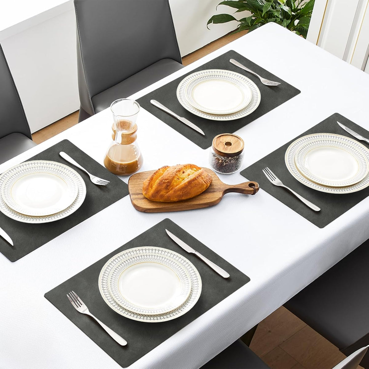 MOSAYT Vinyl Placemats Set of 6-12 X 17 Inch - Faux Leather 100% Waterproof Oil-Proof Wipeable PU Place Mats, Heat Resistant Reversible Table Mats for Kitchen, Dining, Outdoor, Reddish Brown