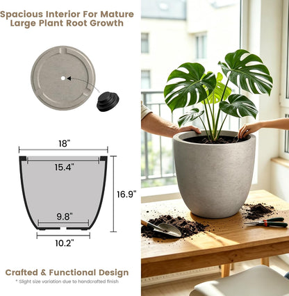 Kante 8.9" H x 10" W Small Concrete Planter, Compact Desktop Plant Pot with Drainage Hole & Rubber Plug – Lightweight Breathable Cement Container for Succulents, Cactus, Herbs, Indoor Outdoor, Gift
