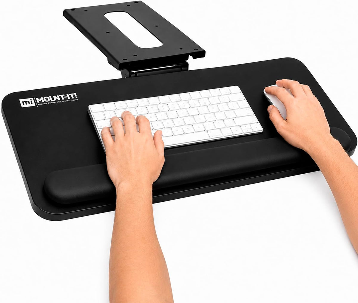 Mount-It! Under Desk Keyboard Tray, Slide-Out Keyboard Drawer with Height, Tilt and Swivel Adjustment, 25" x 10" Keyboard & Mouse Platform with Wrist Rest, Bolt-On Under Desk Mount