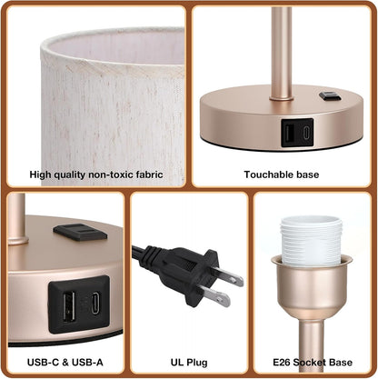 Dicoool Bedside Table Lamp for Bedroom - 3-Way Dimmable Touch Lamp, USB A+C