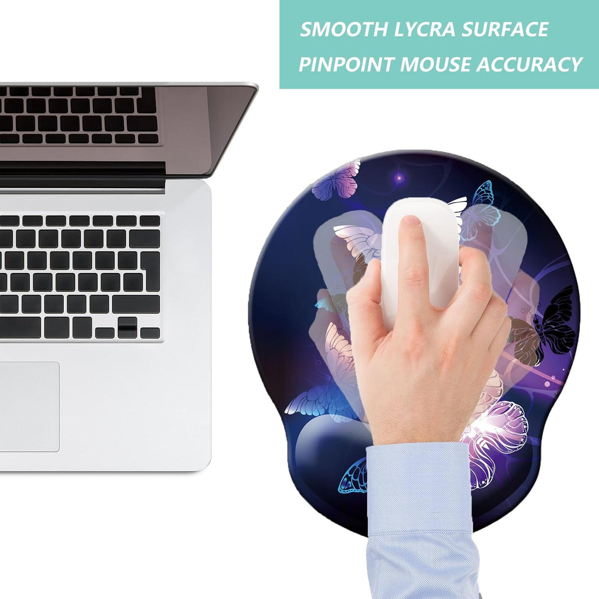 Mouse Pad with Wrist Support, Ergonomic Mouse Pad with Memory Foam Wrist Rest Cushion, Non-Slip Rubber Base Gaming Mice Pad for Home Office Computer Laptop, Flower Black