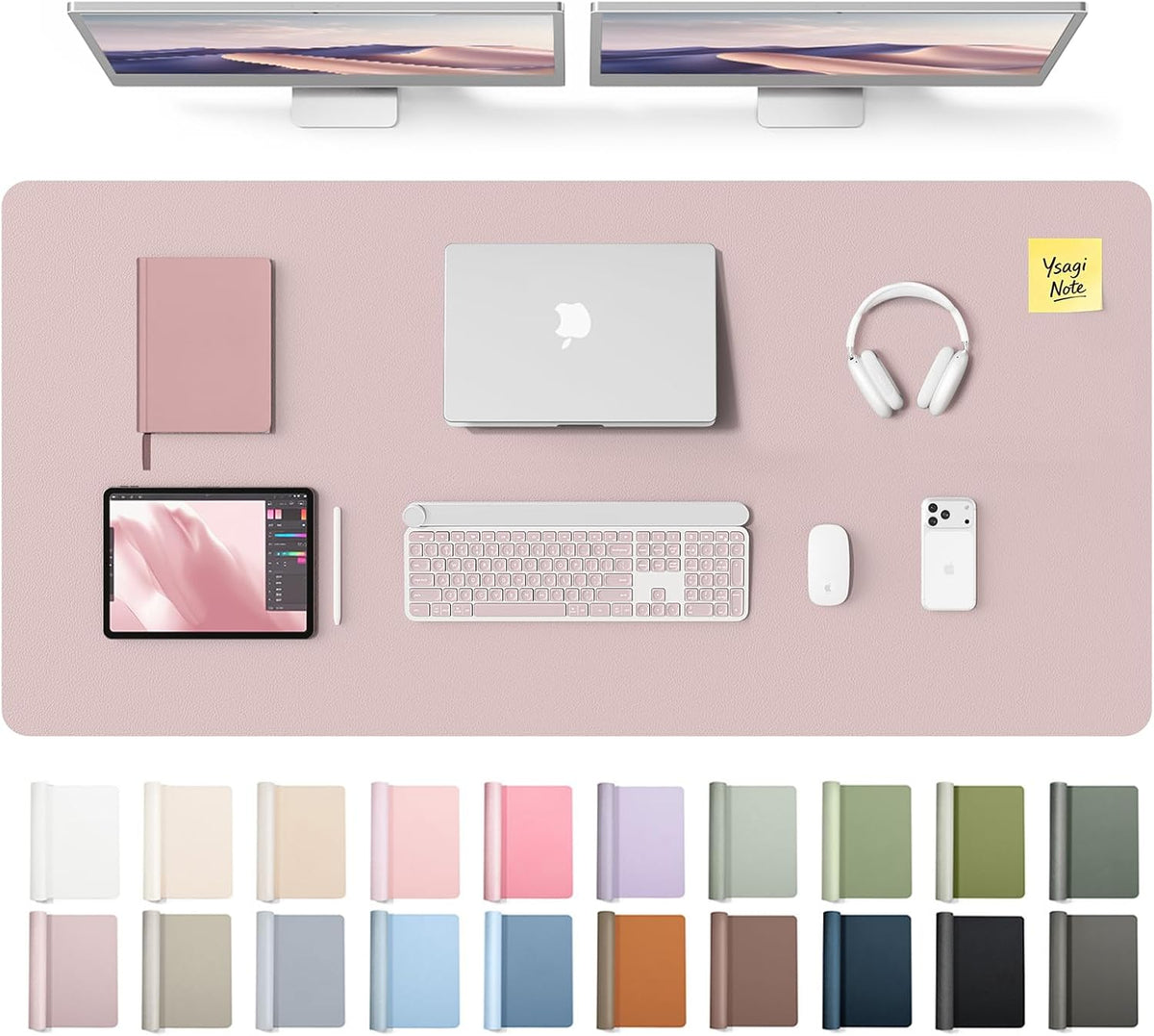 YSAGi Leather Desk Pad Protector, Office Desk Mat, Large Mouse Pad, Non-Slip PU Leather Desk Blotter, Waterproof Laptop Desk Writing Pad for Office and Home (23.6" x 13.8", Eggshell) - Colors A