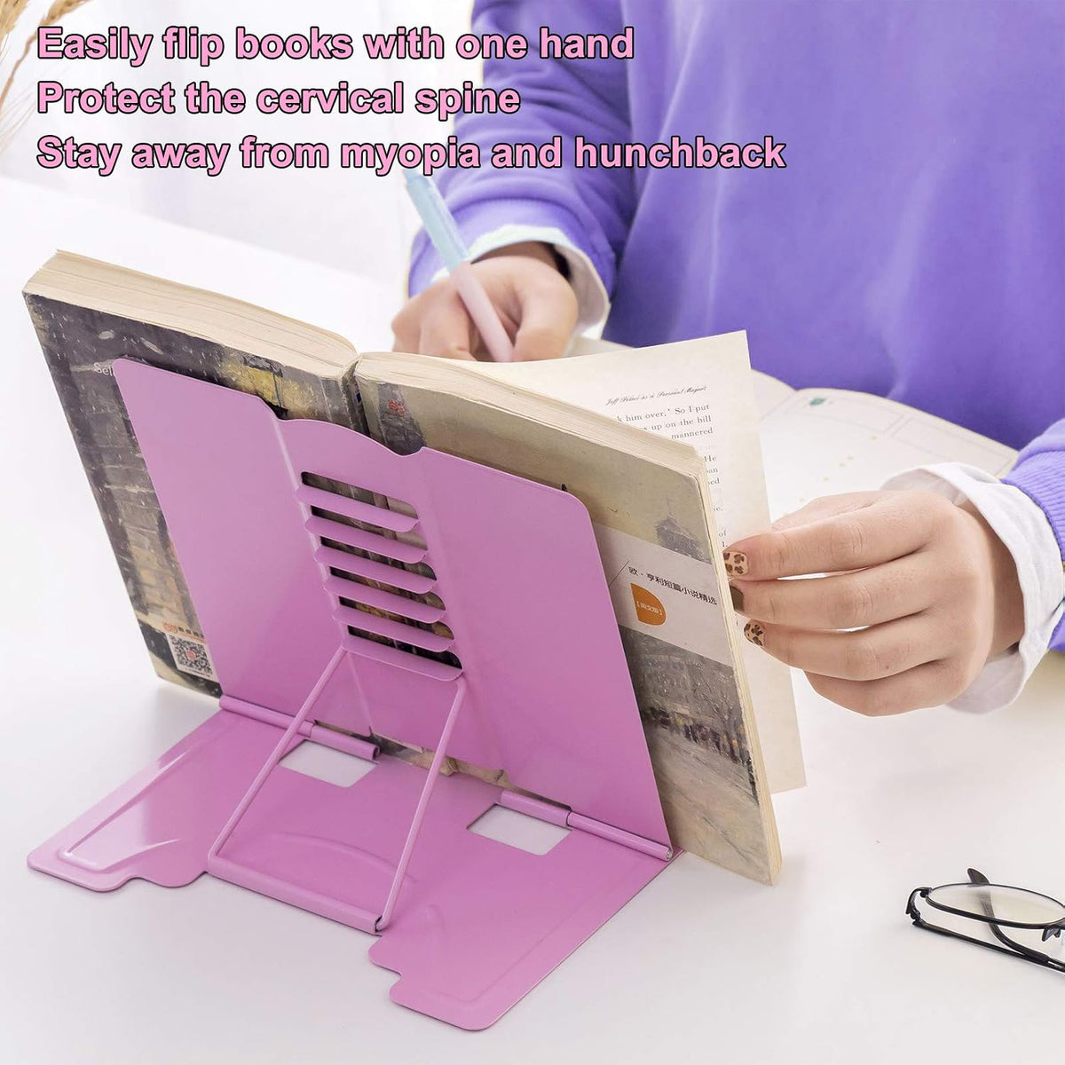 MSDADA Desk Book Stand Metal Reading Rest Book Holder Adjustable