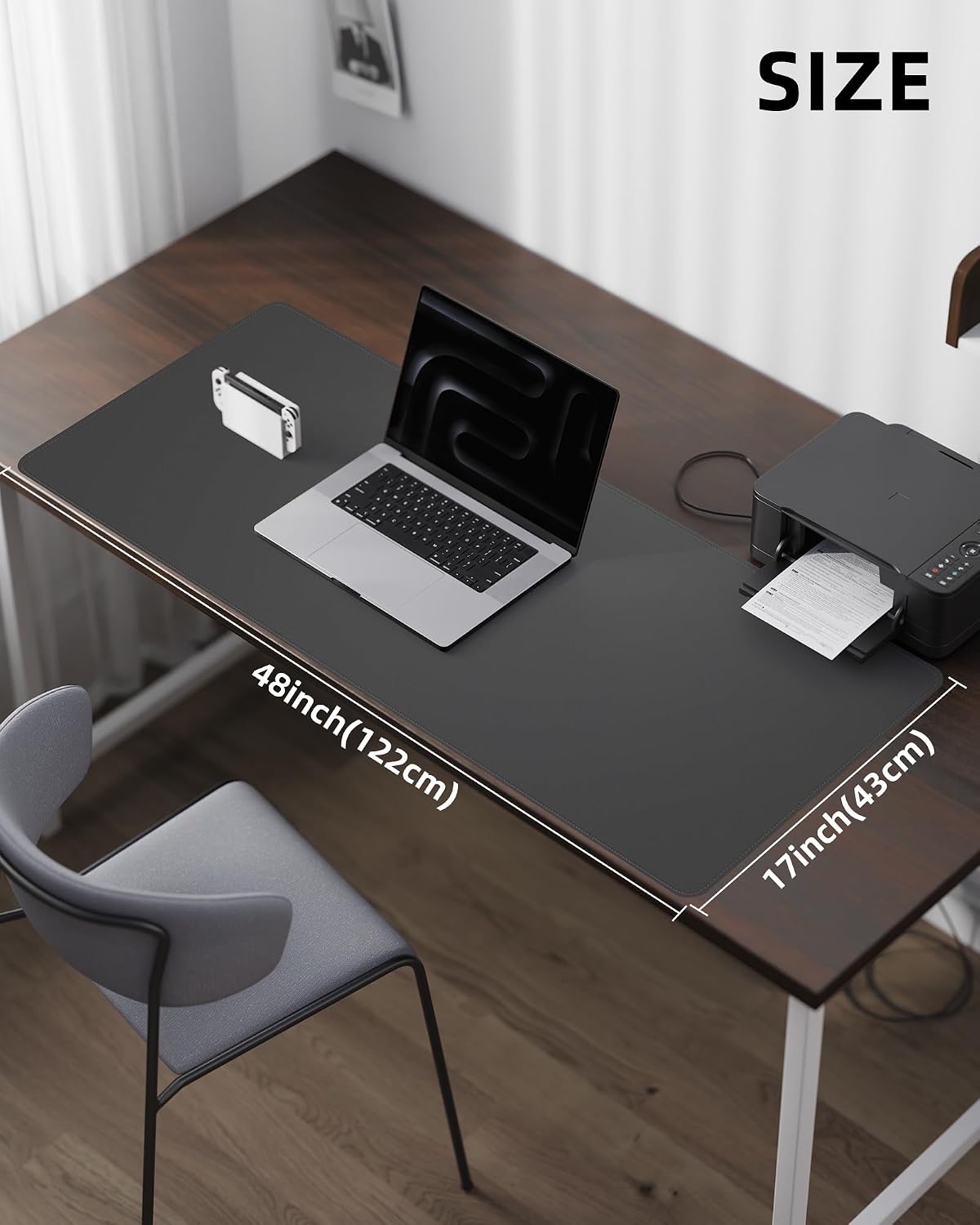 AFIING Large Desk Mat 55" x 24" - PU Leather Desk Pad Protector, Waterproof Non-Slip Extended Mouse Pad for Office Desk, Keyboard, Laptop and Home Workspace (Black)