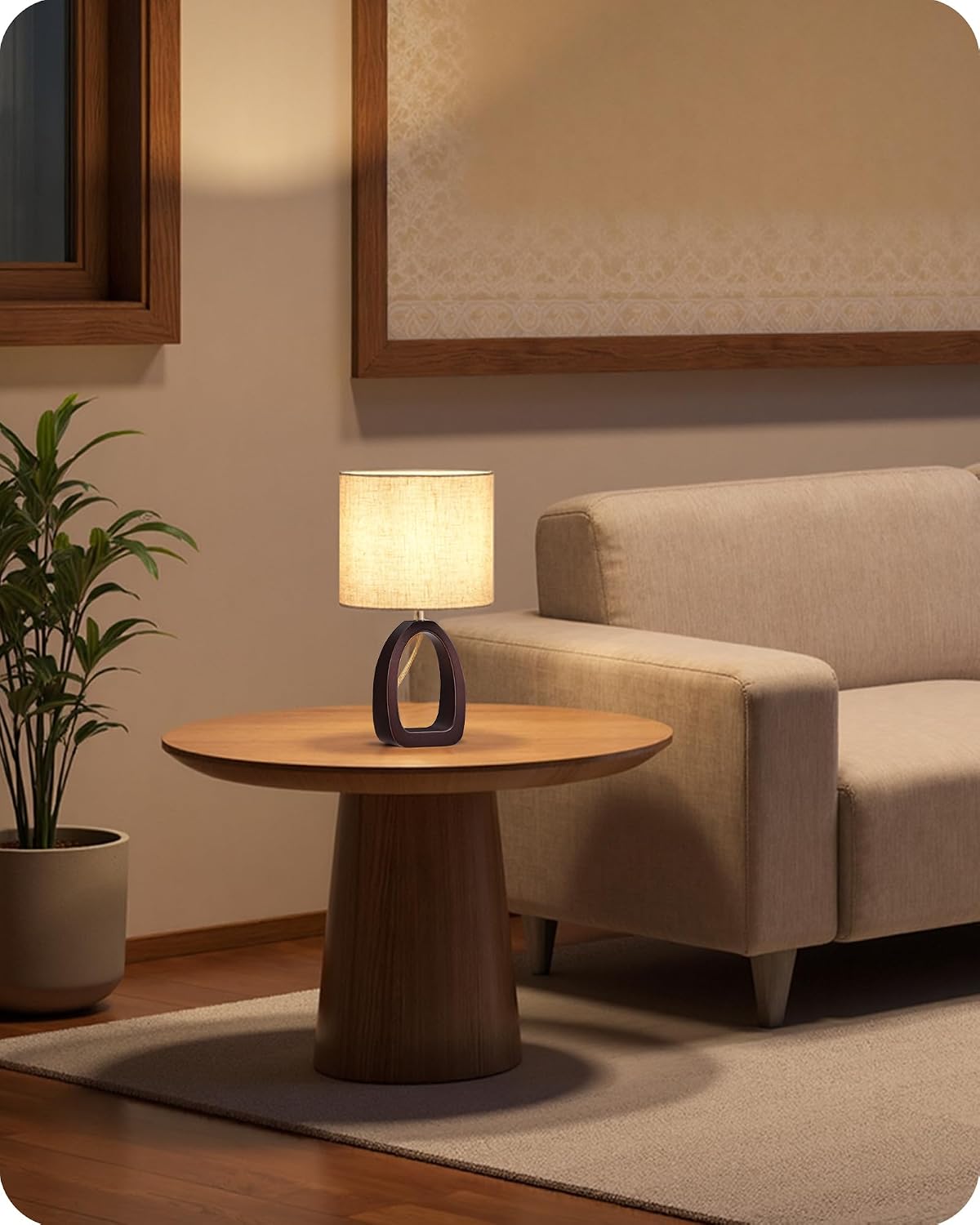 Small Table Lamp, 14.2" Cute Little Desk Lamp, Wood Bedside Lamp with Linen Lampshade, Modern Nightstand Lamp for Bedroom, E26 Base, Bulb Not Included, Beige and Dark Natural LE07TL05