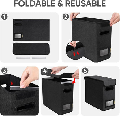 BALEINE File Organizer Box with Lid, Collapsible File Folder Organizer with Plastic Slide, Hanging File Folder Box for Office Document Storage (Black)